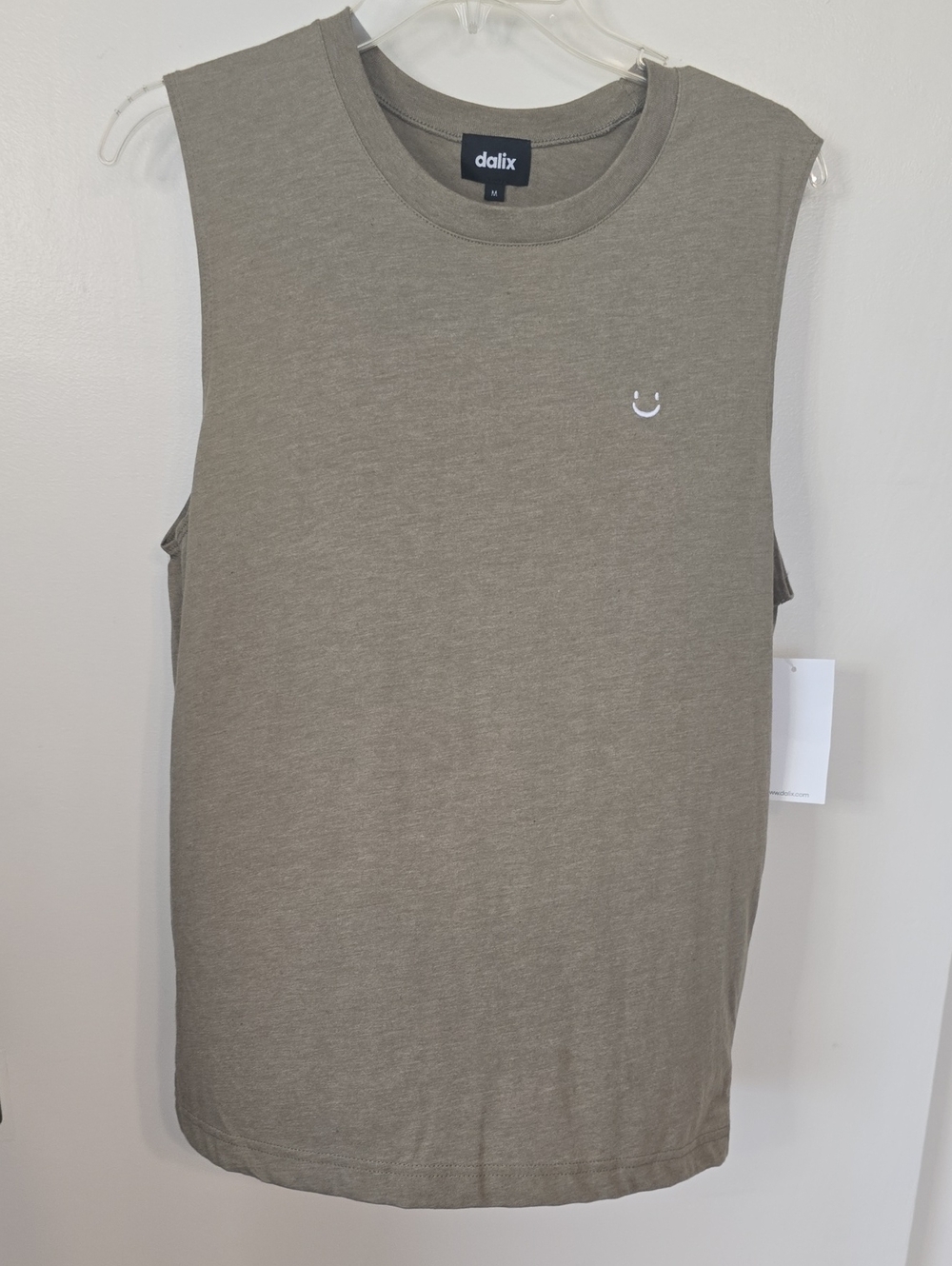 Dalix Men's Olive Sleeveless Crew Tank with Subtle Embroidery